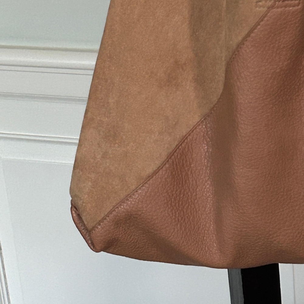 Brown Suede Pebbled Leather Tote Bag Shoulder Bag Animal Friendly NWOT - Picture 5 of 16